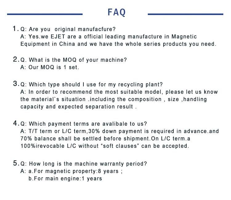 Eddy-Current Separators Remove All Kinds of Non-Ferrous Metals and Aluminium Copper and Brass NF-Alloys