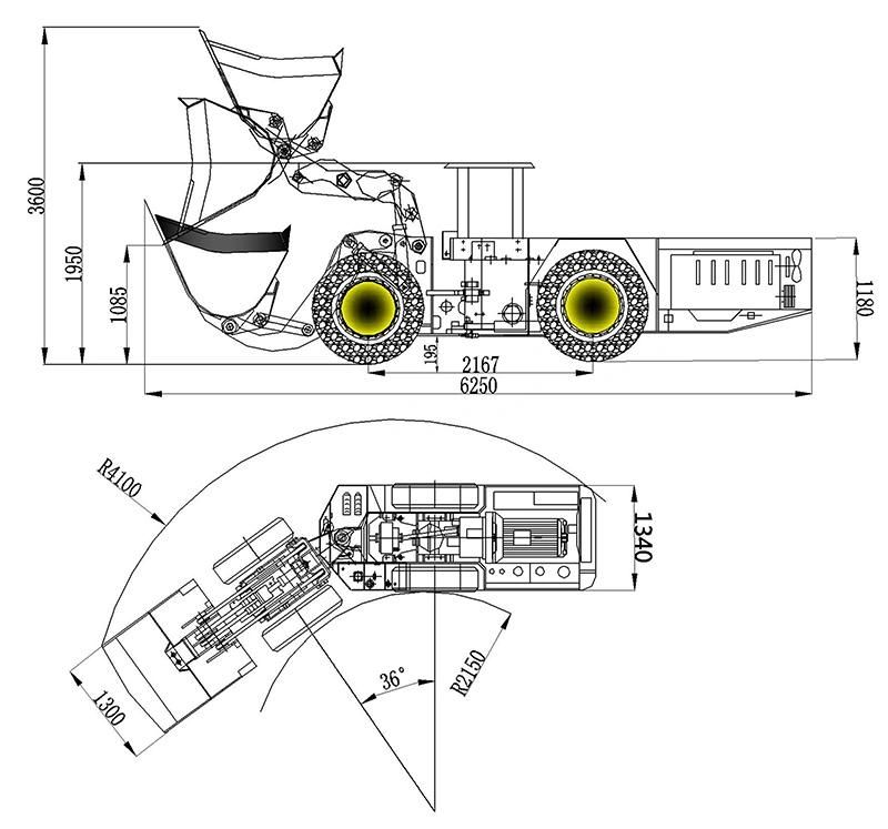 Diesel hydraulic underground load haul dump vehicle for mining drivage slag