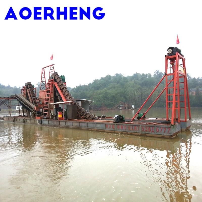 Chain Bucket River Gold and Diamond Mining Dredger with Agitation Chute