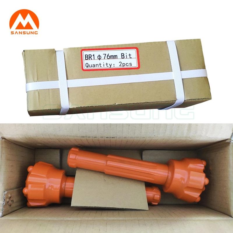 Low to Medium Air Pressure Br Series Br1 Valveless DTH Hammer and 76mm Button Bit Especially for Quarrying and Mining Borehole Drilling