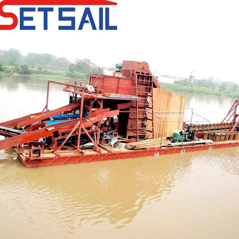 Electric Generator Set Power River Chain Bucket Gold and Diamond Mining Dredger for Lake