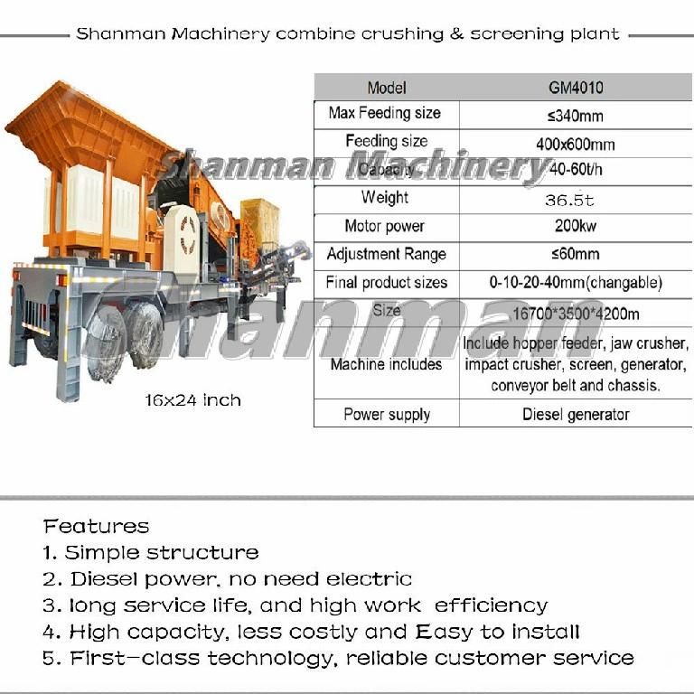 50tph Mobile/ Station Stone Crusher/ Fine /Large/ Capacity Stone/Rock/Ore/Sand Making/Sand Maker/Combine/Compac Jaw Crusher for Quarry/Mining Crushing Machine