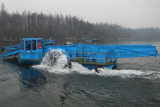China Manufacturer Aquatic Weed Cutting Boat Harvester with Paddle Wheel