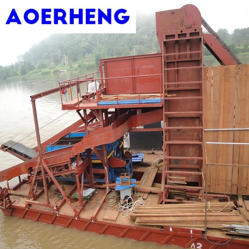 Chain Bucket River Gold and Diamond Mining Dredger with Agitation Chute