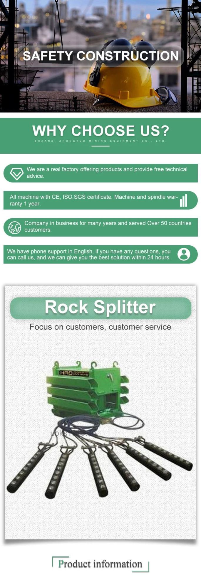 Hydraulic Rock Splitter for Quarrying/Demolition