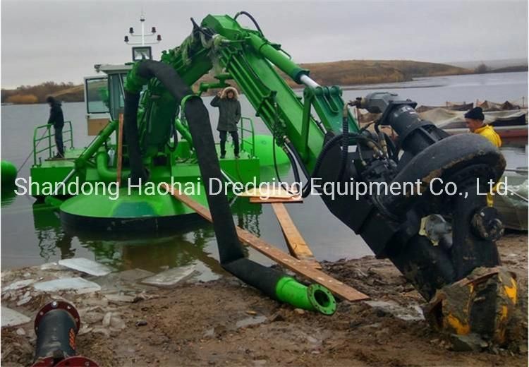 Amphibious Mud King Dredger Cleaning The River or Swamp with Excavator Bucket and Cutter Head and Pile and Raking