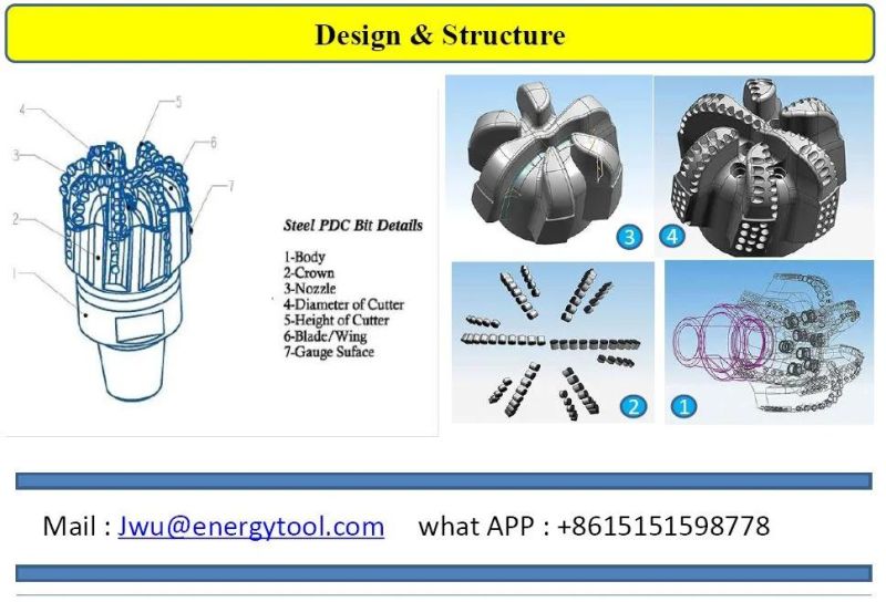 Rock Drill Tool 6 1/2 Inch Alloy Steel PDC Fixed Cutter Diamond Drill Bits of Drilling Rig Parts