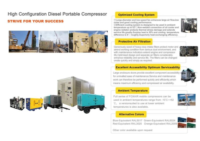 900cfm 16bar 25m3 Portable Screw Mobile Diesel Air Compressor Factory Price for Mining