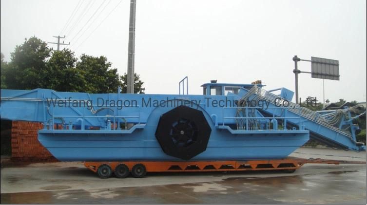 China Manufacturer Aquatic Weed Cutting Boat Harvester with Paddle Wheel