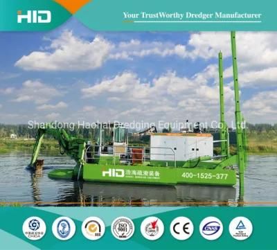 Amphibious Mud King Dredger Cleaning The River or Swamp with Excavator Bucket and Cutter ...