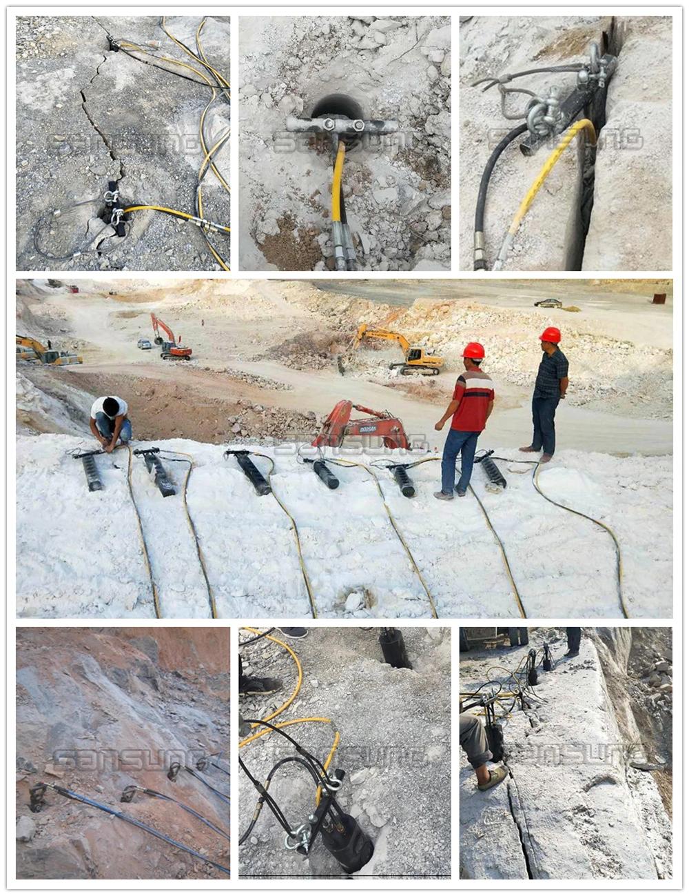 Non-Explosive Souldless Cracking Hydraulic Rock Splitter Using Piston Bars for Mine Quarrying