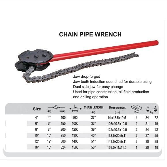 Chain Pipe Wrench 4 Inch, 6 Inch, 8 Inch, 10 Inch