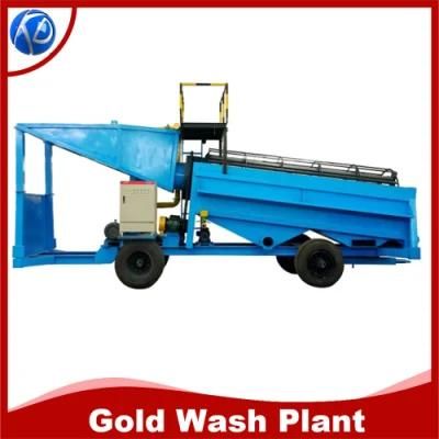 Patent 100-150t/H Mobile Alluvial Gold Sluice Trommel with Grass Carpet