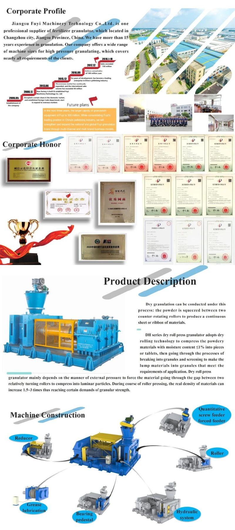 Fertilizer & chemical 2-5mm granules roll press compactor with CE certificate