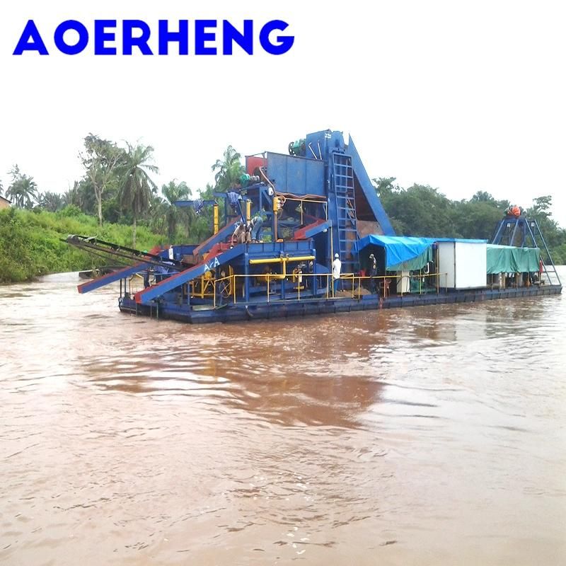 Chain Bucket River Gold and Diamond Mining Dredger with Agitation Chute