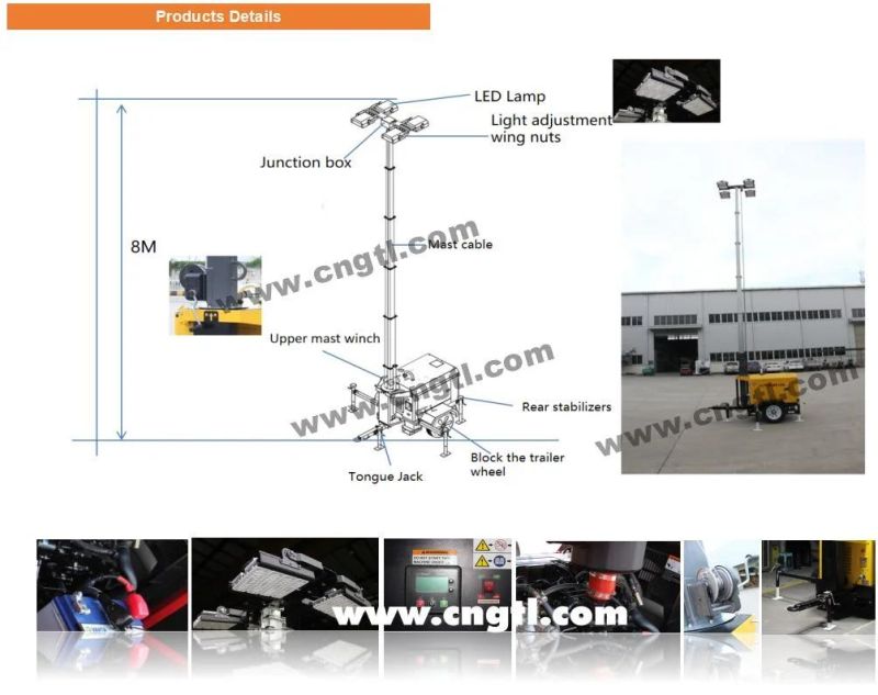 8m/9m Height Mobile Lighting Tower 4X350W LED Lighting Tower