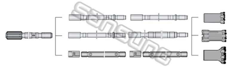 Retaining Long Hole Drilling Male to Male/Female Extension Rods for Underground Mine