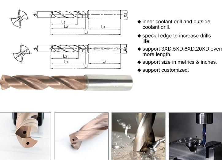 Gw Carbide Drilling Tool-5xd 3xd Tungsten Carbide Drill with Two Coolant Hole