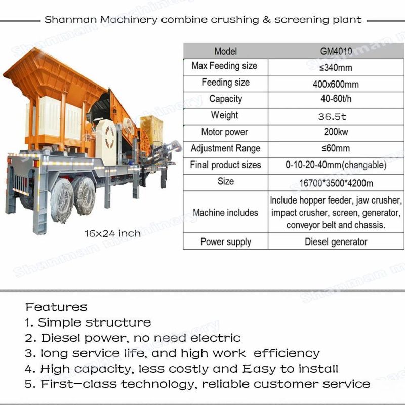 50tph Capacity Combine Mobile Screening Jaw Impact Crusher Machine