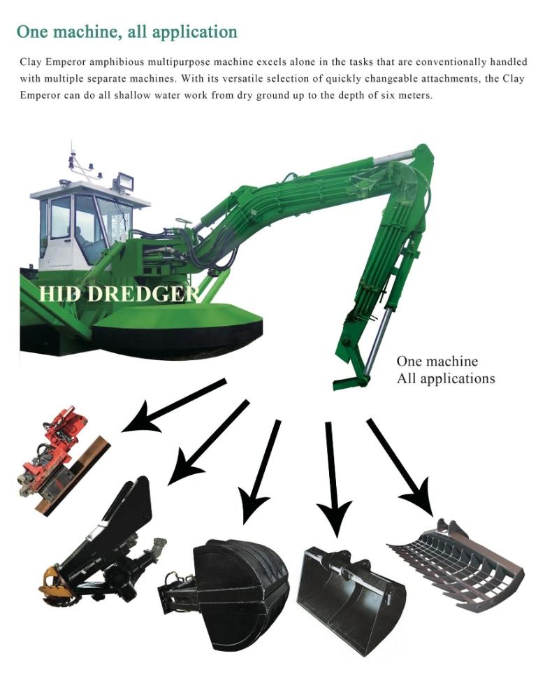 Channel Mud Cleaning Amphibious Multifunctional Dredger Long Reach Boom with 6.5m Dredging Depth