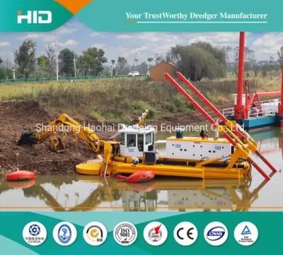 Amphibious Dredger with Cutter Suction Pump, Weed Raking Tool and Excavator Dredging