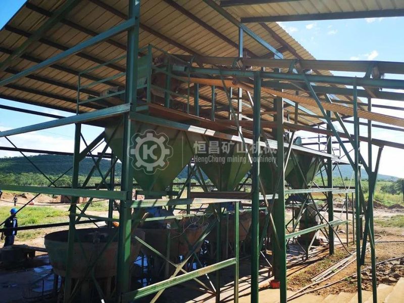 Small Scale Gold Mining Equipment Rock Gold Wet Pan Mill + Shaking Table for 2 Tph Gold Beneficiation Plant