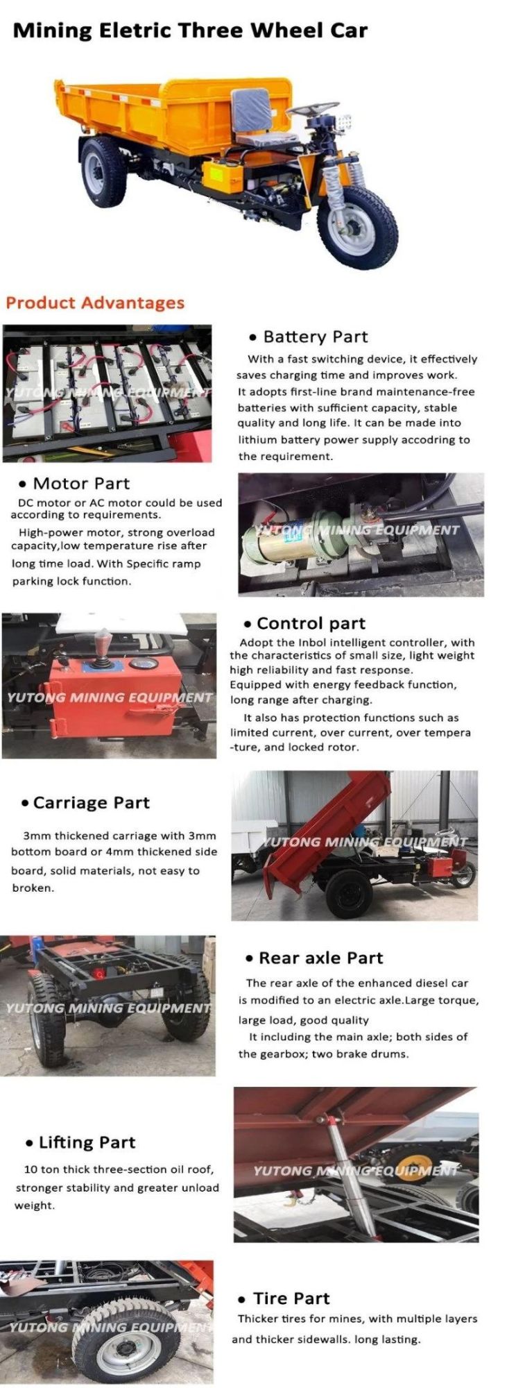 1.5 T Loading Capacity Mining Dumping Tricycles Mining Equipment