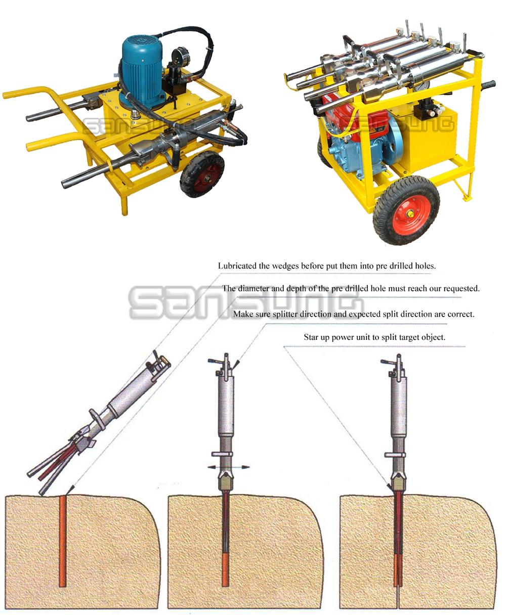 Stone Boulder and Concrete Blocks Splitting and Cracking Demolition Hydraulic Splitter