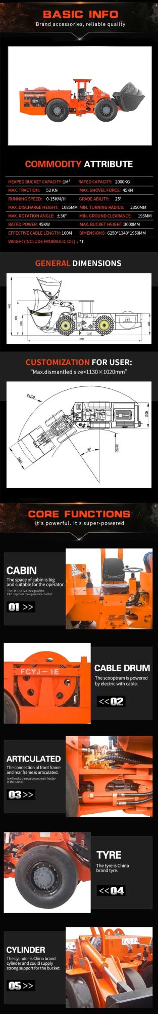 Hot sales 1.3yd3 Electric underground mining scooptram